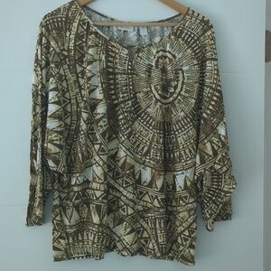 Chico's Dolman Sleeves Geometric print Relaxed Fit Boho Coastal Grandma Top